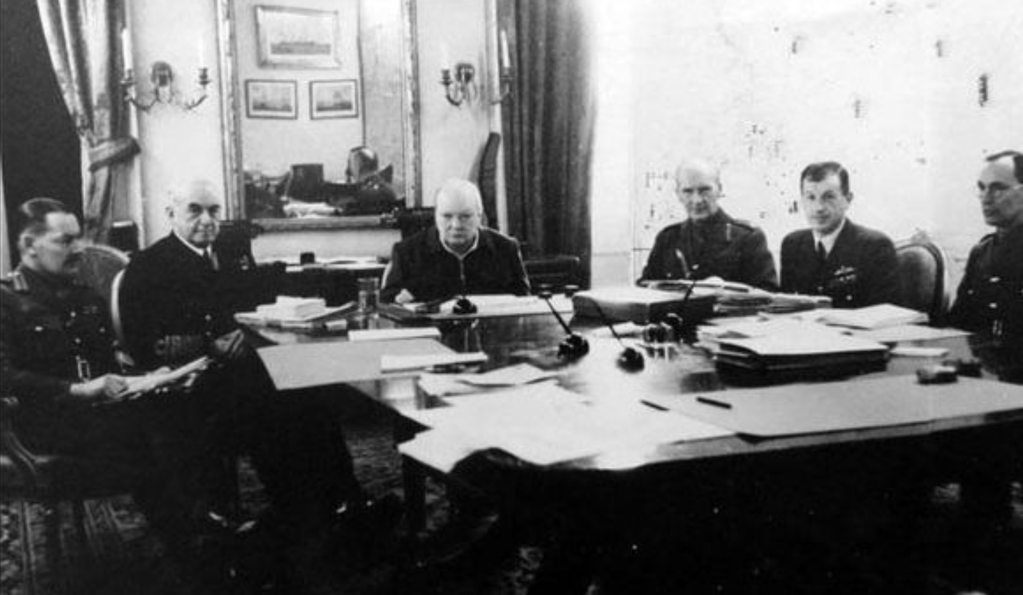 Churchill in the war room during the final stages of World War II. 